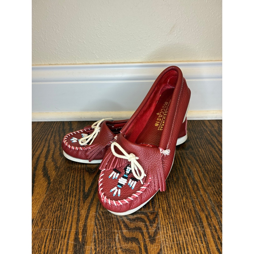 Red Leather Thunderbird by Minnetonka moccasins. Size 7